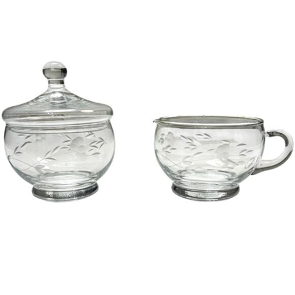 EUC - Vintage Princess House Etched Sugar-Creamer Set - Picture 1 of 3